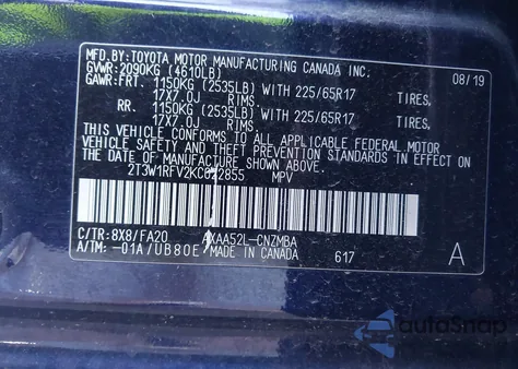 2019 Toyota Rav4 Xle z USA, uszkodzony, nr VIN 2T3W1RFV2KC022855